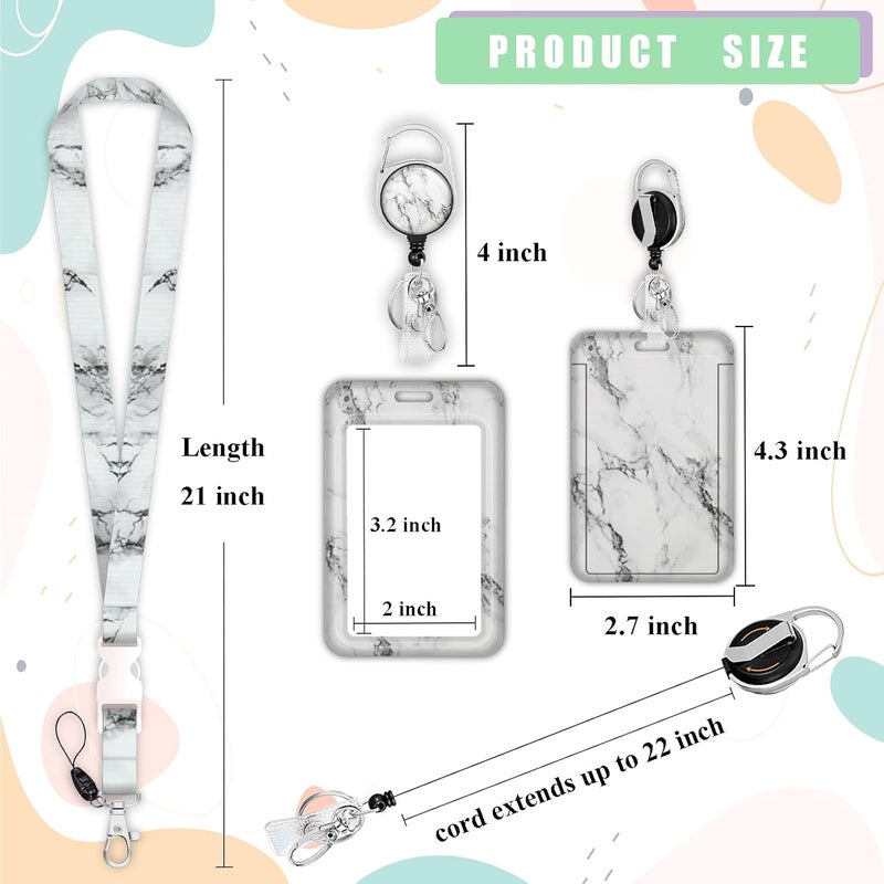 Boutilon ID Badge Holder with Lanyard,Retractable ID Badge Card Holders Detachable Neck Lanyard Strap with Badge Reel and Vertical ID Holder for Nurse Students Teachers Office Staff(Marble White) - Image 5